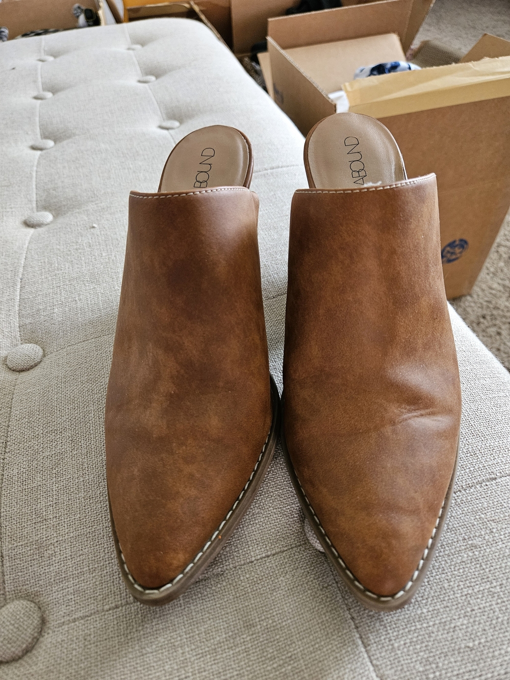 Abound Tan Suede Pointed-Toe Block Heel Mules - Picture 4 of 7